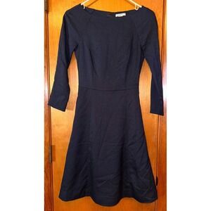 H&M Navy Blue Long Sleeve A Line Dress Gold Back Zipper Size 2